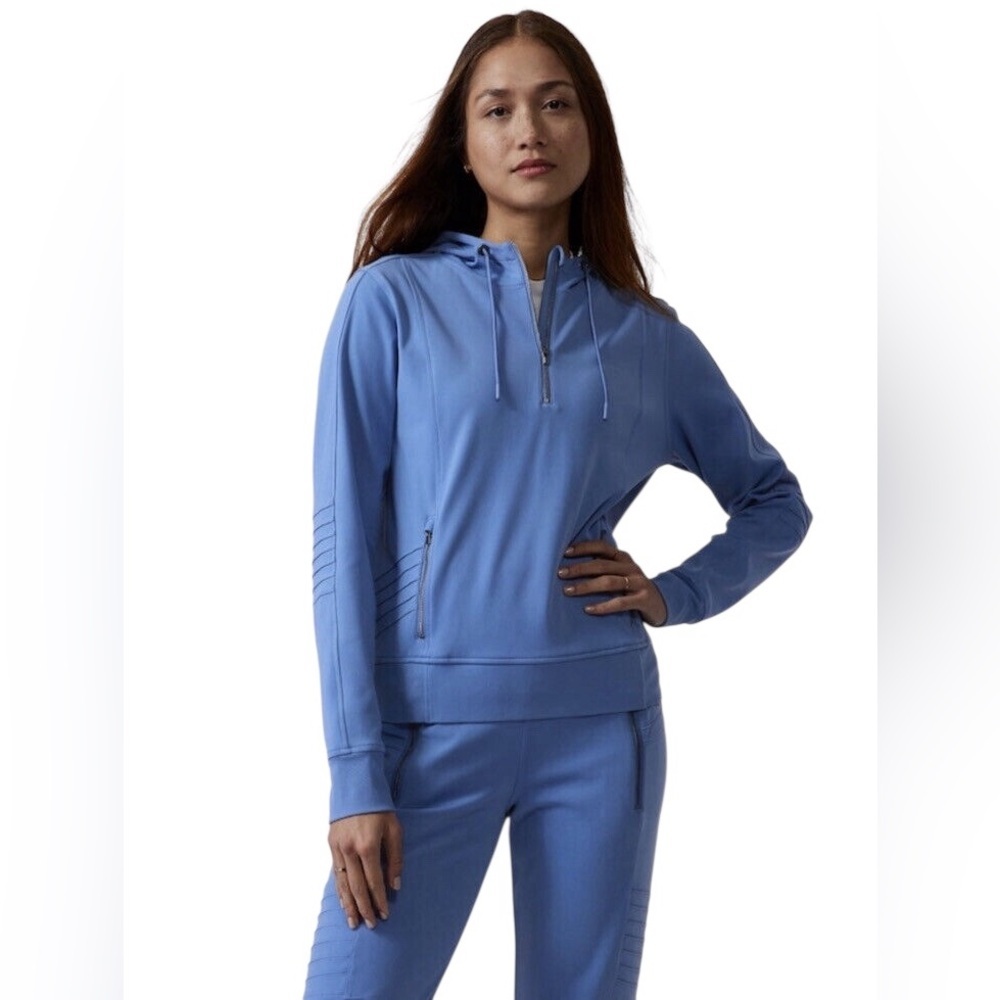 Athleta Venice Moto Hoodie Cottage Blue Half-Zip Jacket Size Small